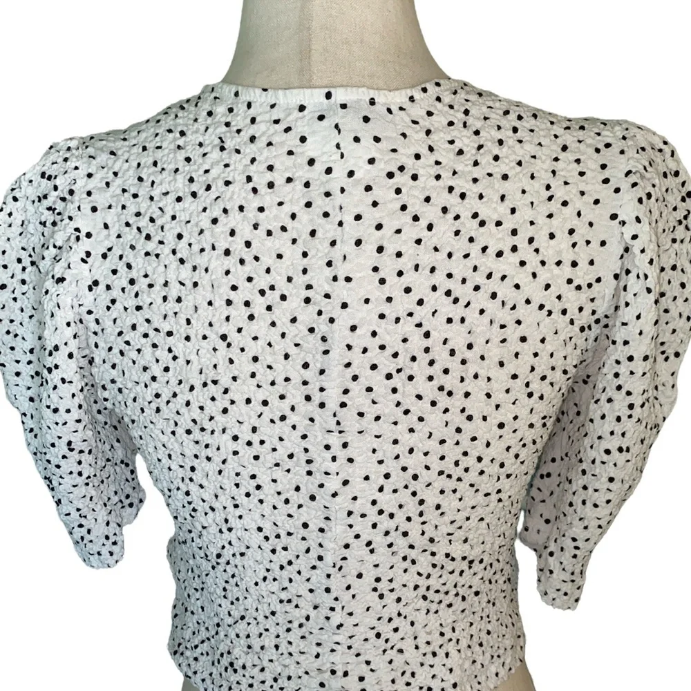 Zara Polka Dot Smocked Puff Sleeve Crinkle Crop Top - S